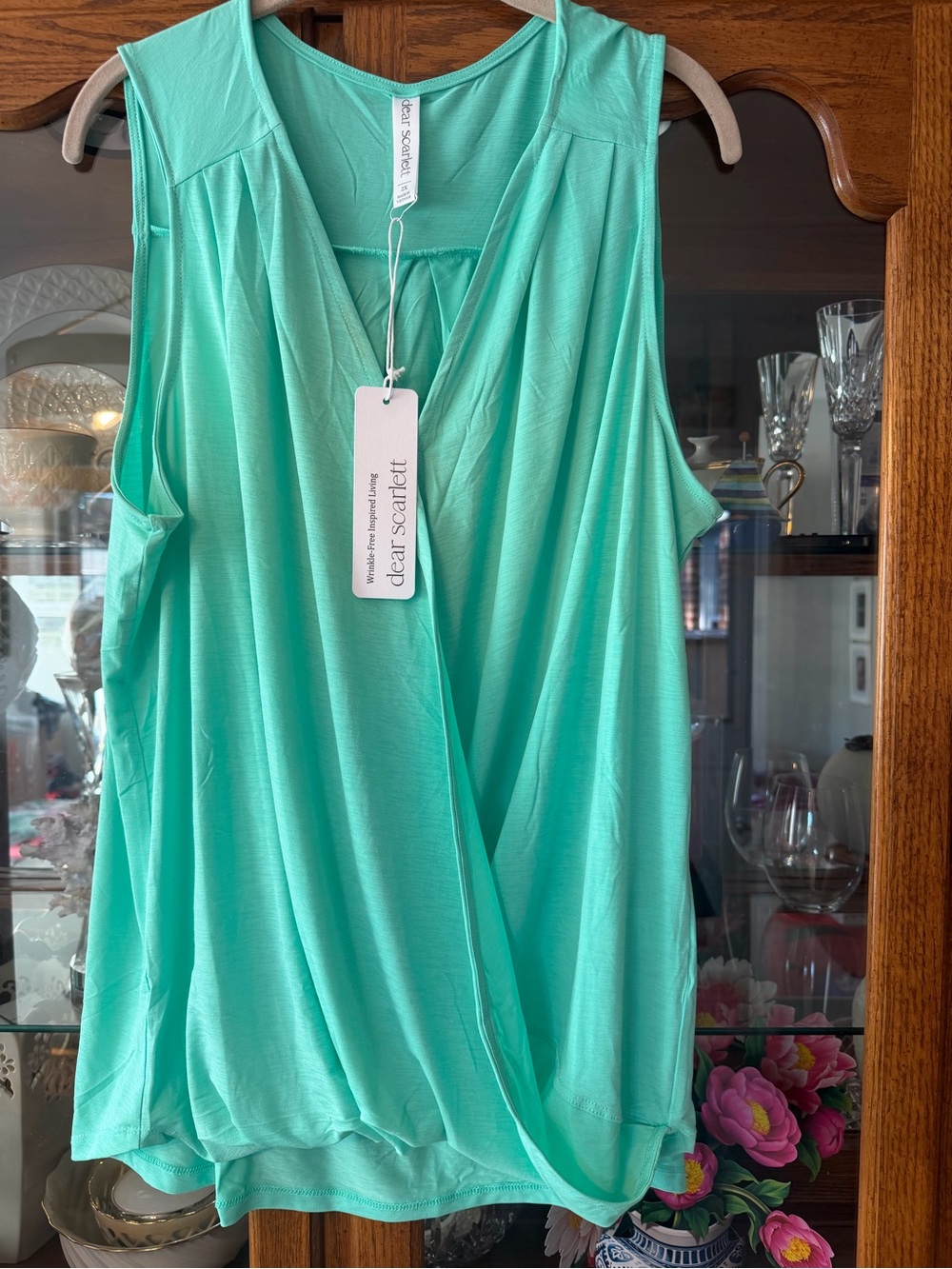 NWT Dear Scarlett Charming Wrinkle-Free Surplice Tank Top Mint 2XL, $23